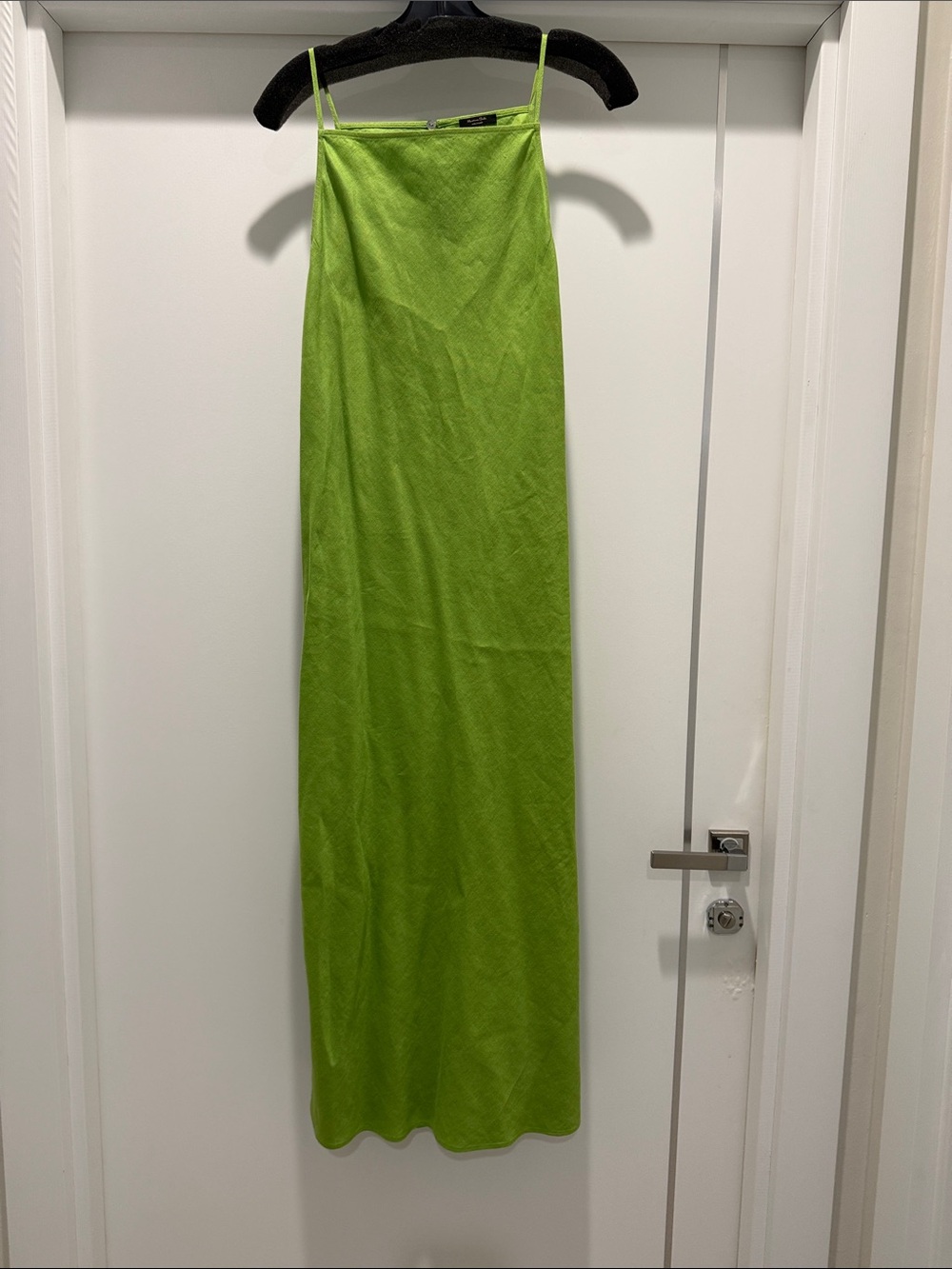 100% linen Massimo Dutti Lime Green Maxi Slip Dress with Spaghetti Straps